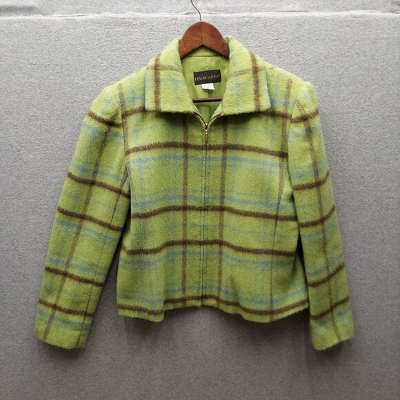 Item-Eyes Plaid Jacket Size 10 Green & Brown Wool Blend - Picture 1 of 4